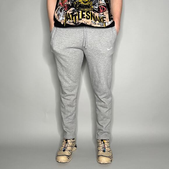 Nike Sweatpants Grey Cotton Joggers White Swoosh - Picture 2 of 4